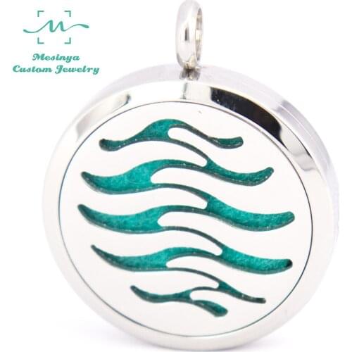 10pcs mesinya the wave of life (30mm) Aromatherapy / Essential Oils 316L Stainless Steel Diffuser pendant Necklace