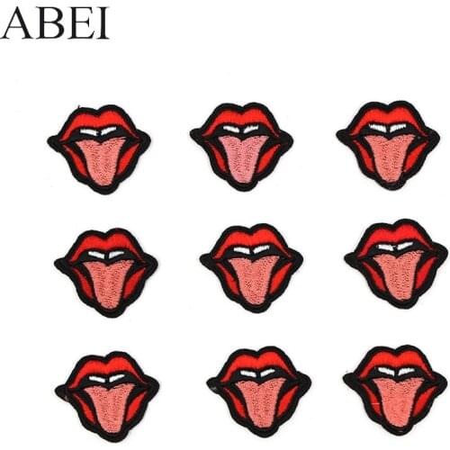10pcs/lot Iron Funny Tongue Patches Embroidered Bags Appliqued Iron on Clothes Jeans Appliques Diy Pants Shoes Stickers Badge