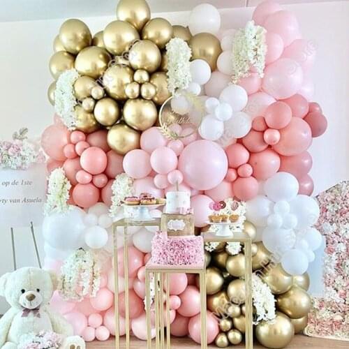171pcs Doubled Macaron Pink Wedding Party Background Baby Shower Supplies White Event Decoration Birthday Balloon Garland Kits