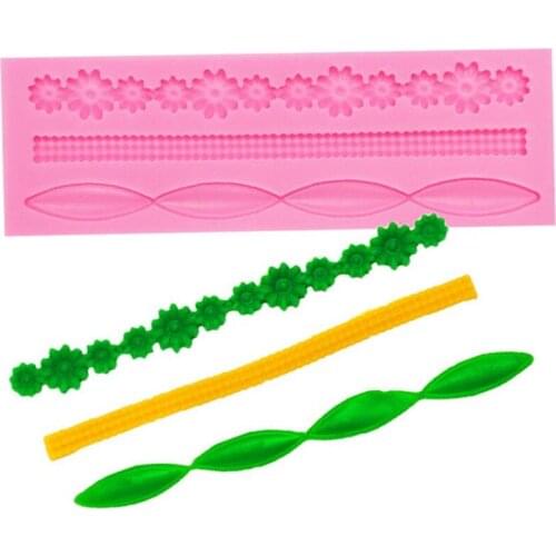 3D Lace Flower Bead Chain Silicone Fondant Lace Mould Cake Decorating Baking Molds Sugar Craft Paste Pastry Baking Tools