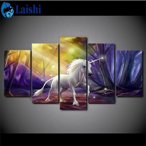5pcs Diamond Painting Dream forest, unicorn Full Square round Diamond Painting Embroidery Sale Rhinestones Pictures home Decor