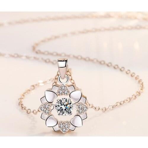 925 Sterling Silver New Woman Fashion Jewelry High Quality Retro Simple Crystal Zircon Flower Rotating Necklace Pendant Colar de