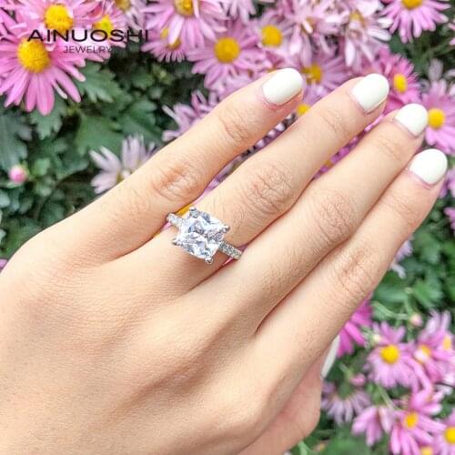 AINUOSHI 9x9mm Cushion Cut SONA Diamond Silver Engagement Rings For Women Sterling Silver Anniversary Ring Gift