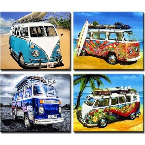Acrylic Paint By Number Colour Bus Oil Painting DIY Craft Kits For Adults Handmade Frame Picture Drawing picture By Number Decor
