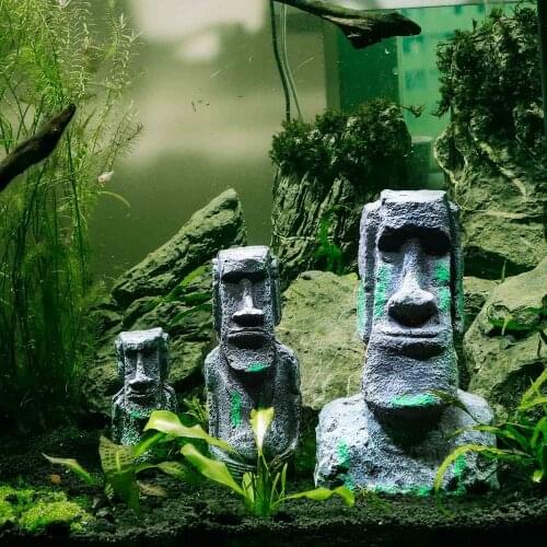 Aquarium Equipment Accessorie Glass Fish Tank Ancient Easter Island Stone Head Aquarium Ornament Decoration Accessories