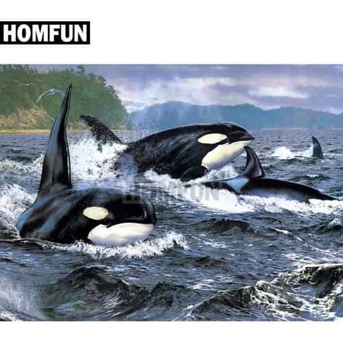 HOMFUN Full Square/Round Drill 5D DIY Diamond Painting "Animal dolphins" Embroidery Cross Stitch 5D Home Decor Gift A02508