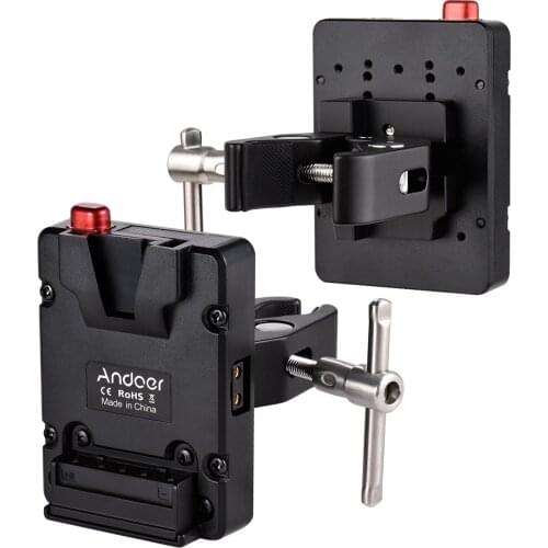 Andoer Mini Nano V-lock Mount Battery Power Supply Adapter Plate with Plier Clamp for Mini V-mount Battery