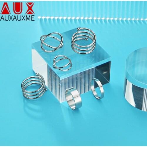 Auxauxme 6 Pcs Multi Style Finger Ring Set Stainless Steel Women Men Simple Rings Jewelry Birthday Anniversary Gift Dropshipping