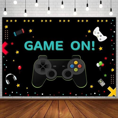 Avezano Gamepad Game On Level Up Play Backdrop Balloon Boy Birthday Photography Background Studio Photozone Photocall Decoration