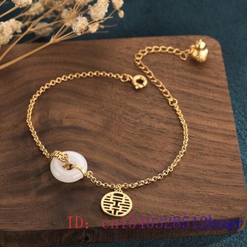White Jade Doughnut Bracelet Chalcedony Natural Crystal Fashion Women Gifts Amulet Gemstone 925 Silver Jewelry Charm Zircon