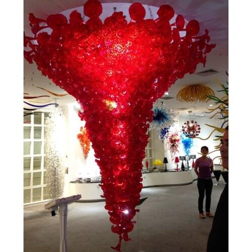 Free Air Freight Large Lobby Booming Red Glass Lighting Luxury Hand Blown Glass Chandeliers