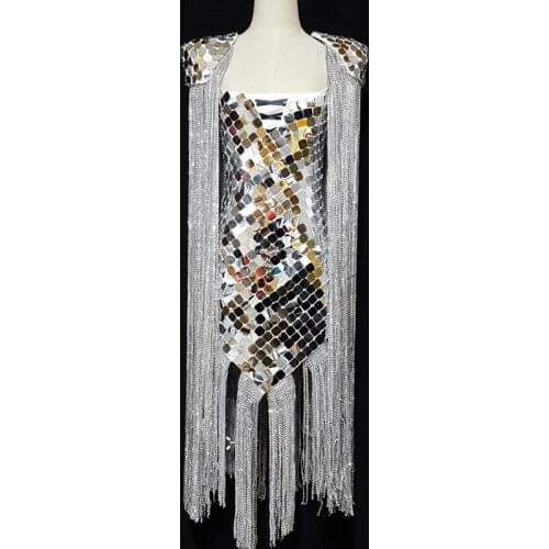 Shiny Mirror Sequin Tassels Stage Costume Rave Outfit Jazz Dance Costume Women Nightclub Party Bar DJ Gogo Singer Wear DJ286