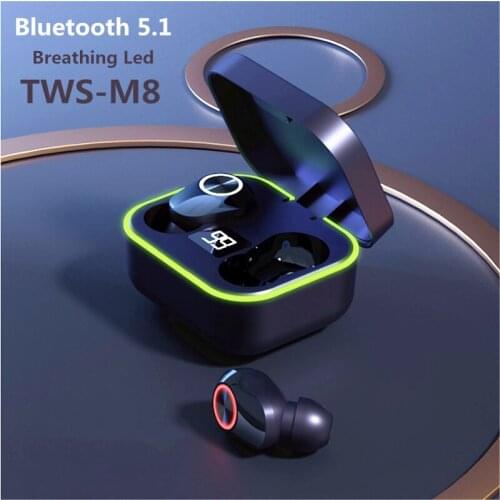 Bluetooth 5.1 Headphones Wireless Headsets Breathing Led Sports Waterproof TWS Earphones with Mic Touch Control Earbuds Phone