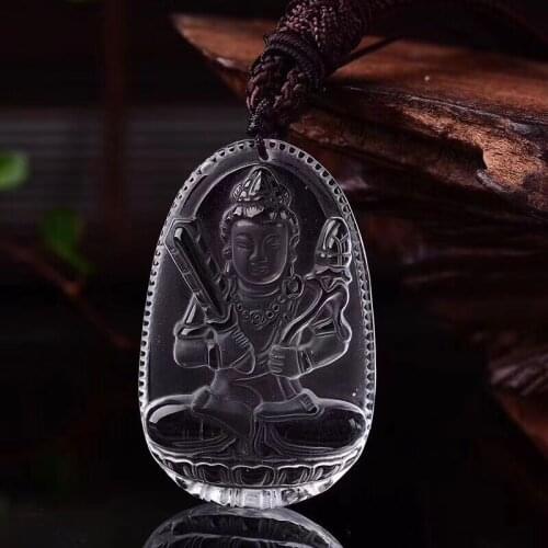 High quality pure natural white crystal stone Seiko carved bodhisattva pendant necklace, rich and safe designed for men and wome