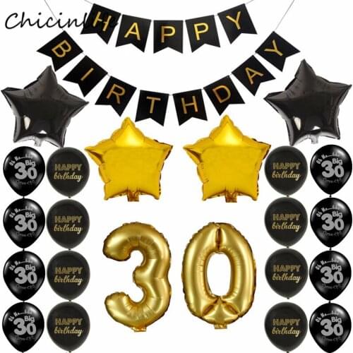 Chicinlife 1set happy Birthday Banner Balloon Adult 30 /40 /50/60 Birtday Party Decoration Black Gold Party Supplies