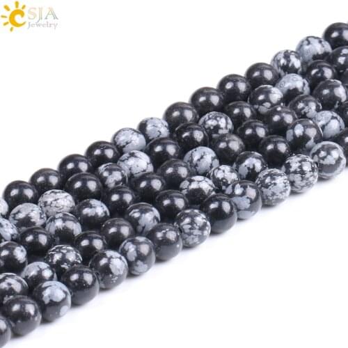 CSJA Hot Sale Nature Snowflake Stone 4 6 8 10mm Loose Beads Jewelry Making DIY Bracelets Necklaces High Quality Accessories F252