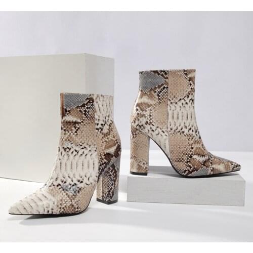 DDYZHY 2020shoes snakeskin pattern short boots womens large size womens shoes thick heel high heel print boots 35-42