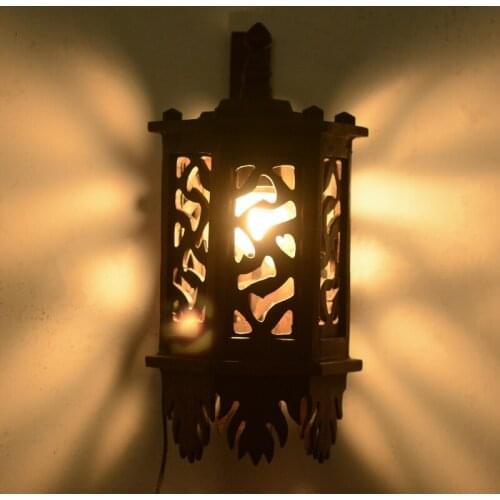 Southeast Asian style solid wood hand carved antique teak corridor model room decorative wall lamp LO8920