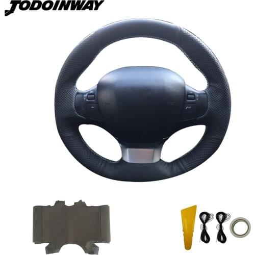 For peugeot 308 SW T9 2014-2019 DIY Genuine Leather Stitch Steering Wheel Cover Car Interior For Peugeot 3008 2016 2017 2018