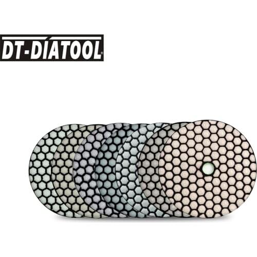 DT-DIATOOL 7pcs/set Grit #50-wbuff Dry Diamond Resin Bond Polishing Pads For Granite Marble Flexible Sanding Disc Dia 4"/100mm