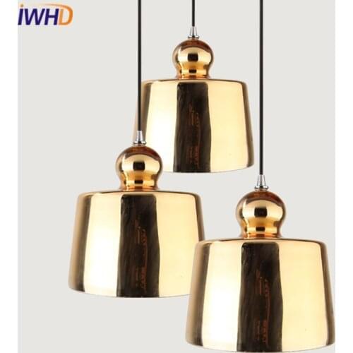 IWHD Plated Golden Glass Pendant Lamp Modern Nordic LED Pendant Light Fixtures For Home Lighting Simple Droplight Loft Hanglamp