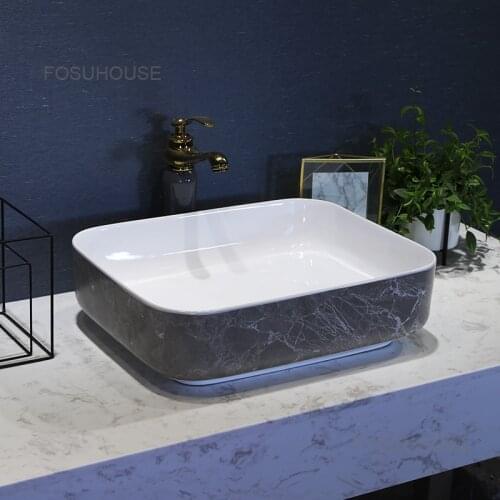 Nordic Ceramic Washbasin Single Basin Upper Basin Washbasin Household Toilet Balcony Square Washbasin Large Bathroom Sink