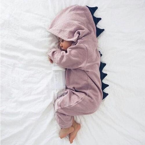 Baby Boy Girl 3D Dinosaur Costume Solid pink gray Rompers warm spring autumn cotton romper Playsuit Clothes