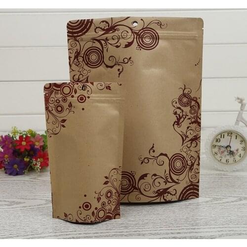 Brown stand up kraft paper aluminium foil Ziplock bag with printing, Reclosable craft aluminizing zipper pouches lin4503