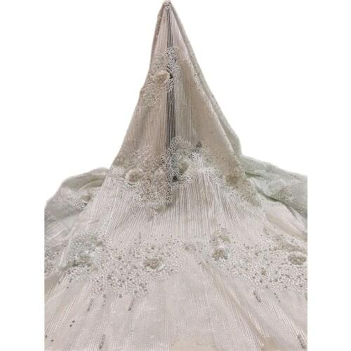 Good Looking Washable Embroidered Tulle Material African French Lace Fabirc with Plenty Beads and Stones for Fashion Show Dress
