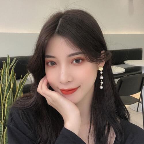 ZWC Trend Pearl Long Earrings For Women 2021 Geometric Earrings Fashion Pendant Earrings Fashion Korean Jewelry Gold Earrings