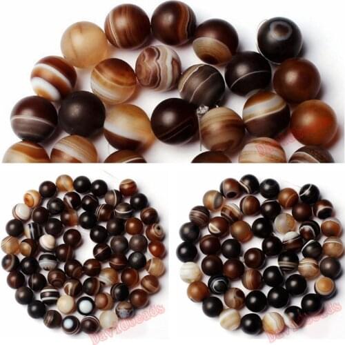 Natural Stone Frost Grind Arenaceous Brown Stripe Agat Onyx Round Loose Beads 6 8 10 MM Pick Size