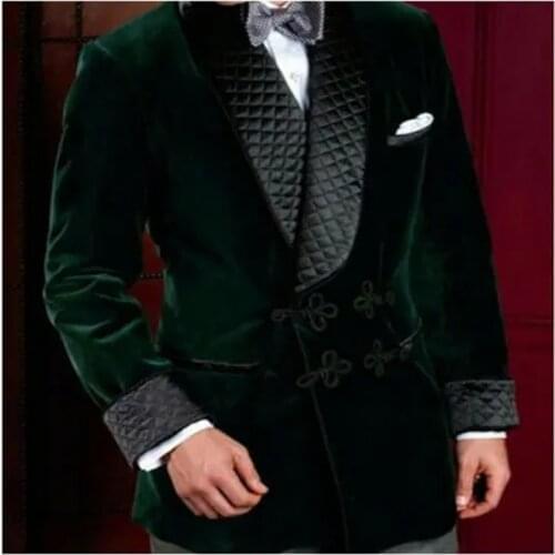 Textured lapel Smoking Jacket Green Tuxedo Blazer Designer Stylish Velvet Man Classic Man Blazer