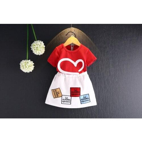 New Summer Girl Clothing baby short sleeve love t shirt +patch skirts 2pcs girl summer clothing 5s/l