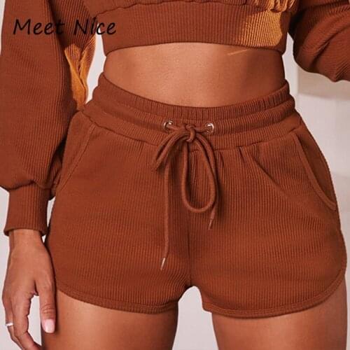 Fashion Summer Shorts Women Casual Solid Running Shorts High Waist Shorts Streetwear Slim Fitness Sport Shorts Femme