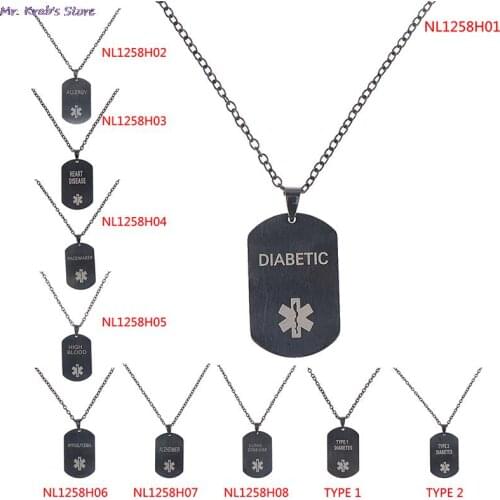 Men Women Medical Alert Diabete Necklace Stainless Steel Pendant Jewelry Tag