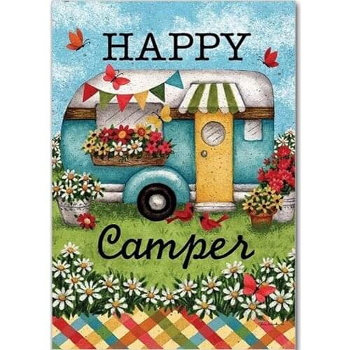 Happy Camper Diamond Painting Art Kits Full Drill Round/Square 5D DIY Bead Cross Stitch Home Garden Spring Decor Gift