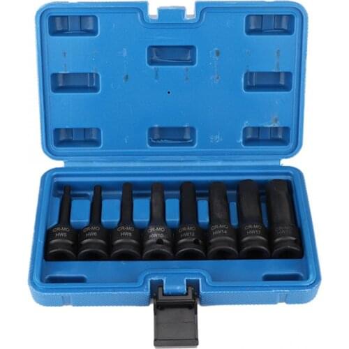 8Pcs 1/2in Drive Pneumatic Air Allen Hex Key Bit Socket Set H5-H19 Square Socket Extension Rod Adapter Quick Change Bit Holder