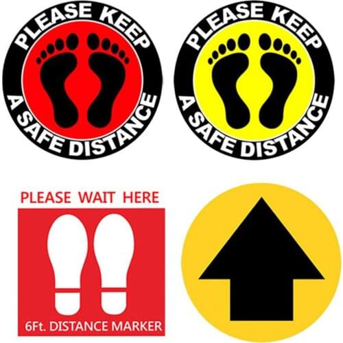 Social Distancing Floor Decal Stickers - Anti-Slip Safety Floor Sign Marker - Stand Here Keep Distance Round(5 Pack)