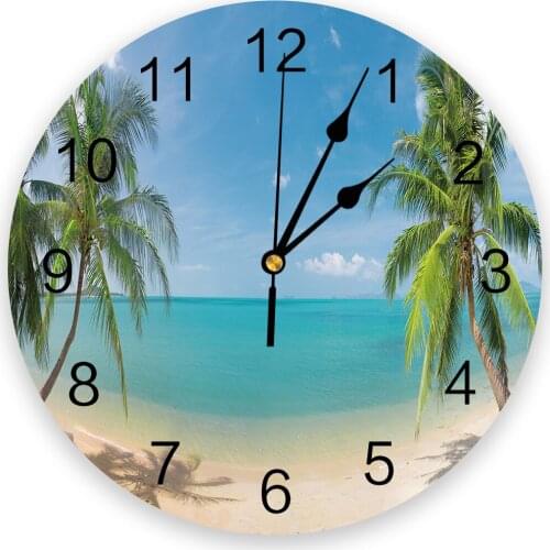 Bernamburgo Beach 3d Wall Clock Modern Design Farmhouse Decor Kitchen Vintage PVC Round Clock Living Room Decoration