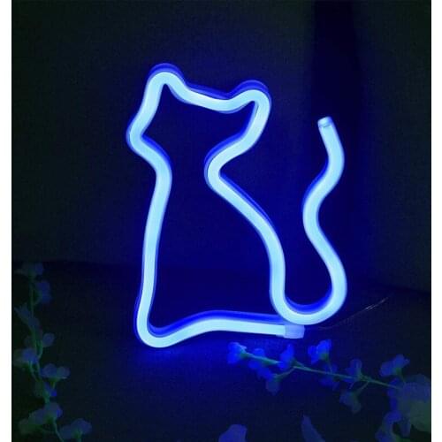 Cute Cat Shape Neon Sign USB/Battery Powered Always on Hanging Home Atmosphere Decoration LED Night Lights for Wall D1