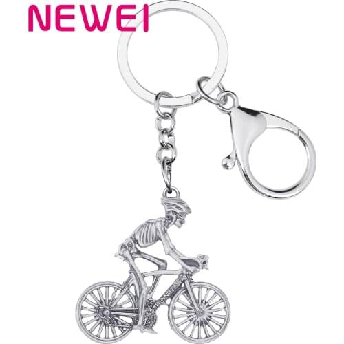 Newei Halloween Alloy Antique Gold Plated Bicycle Skull Keychains Skeleton Key Ring Jewelry For Women Men Teen Funny Gift Charms
