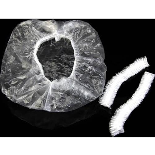 100pcs Disposable One-off Hotel Home Shower Bathing Clear Hair Elastic Caps Hats