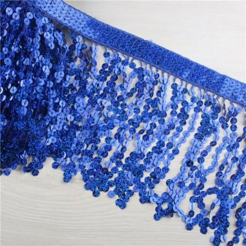 Wholesale 10 yards/lot Sequins fringe lace tassel ribbon trimming fringe 15cm wide Royal blue Clothing accessories lace ribbon