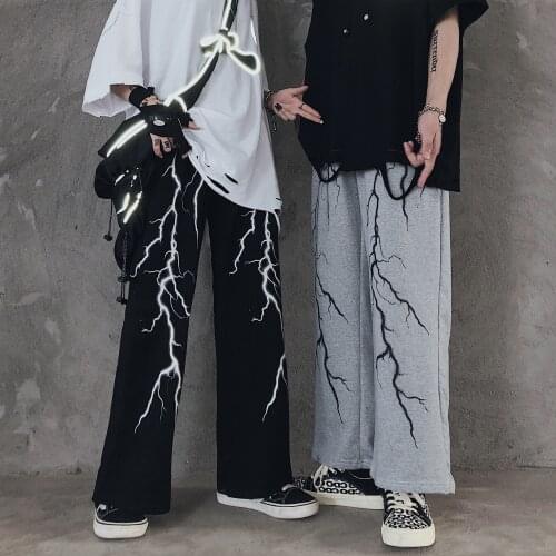 Autumn Lightning Print Loose High Waist Casual Straight Wide Leg Pants