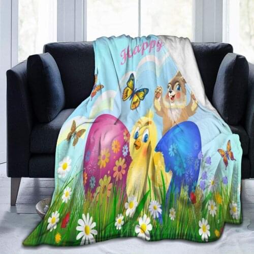 Easter Holiday Easter Rabbit Bunny Eggs Butterflies Spring Flower Throw Blanket Soft Lightweight Durable Flannel Fleece