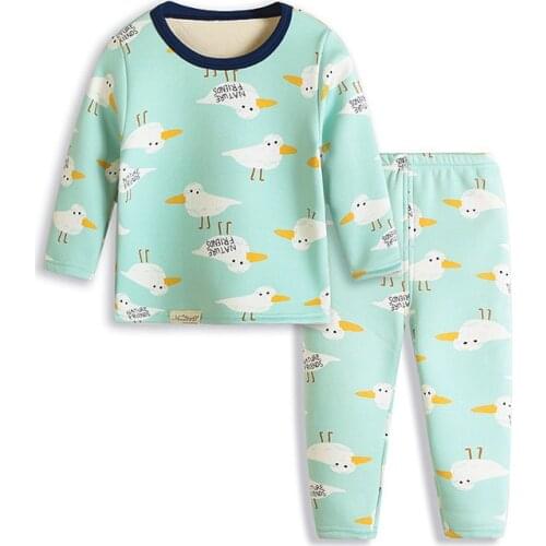 Winter Pajamas Sets Toddler Boy Cartoon Pattern Pyjamas Kids Suit Childrens Cotton Nightwear Girl Velvet Thermal Print Pijamas