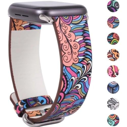 Band for apple watch 5 4/3/2/1 38MM 40MM Floral Paragraph Leather Replacement Strap for Apple iWatch Series 5 4/3/2/1 42 44MM