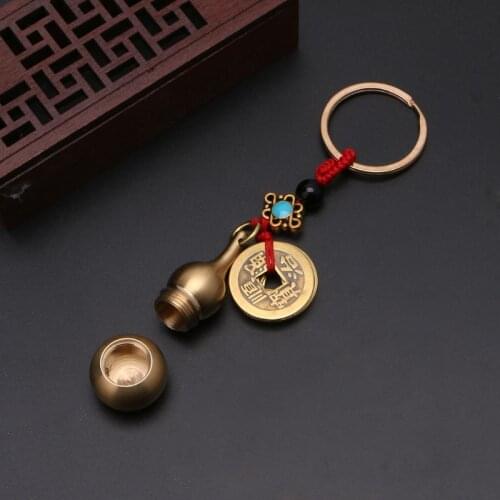 Lucky Gourd Keychain with Feng Shui Coins Brass Calabash Wu Lou Pendant Keychain LX9E