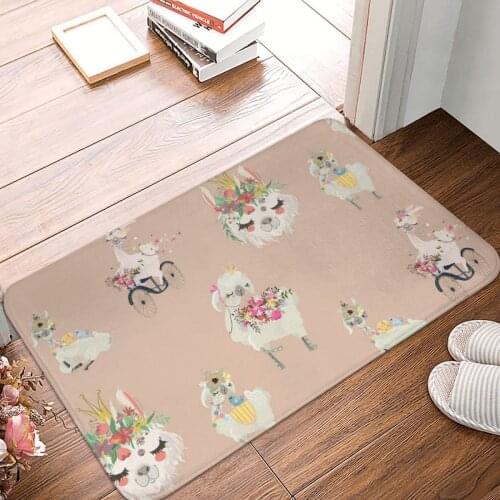 Cute Floral Lama Doormat Carpet Mat Rug Polyester Anti-slip Floor Decor Bath Bathroom Kitchen Bedroom 40*60