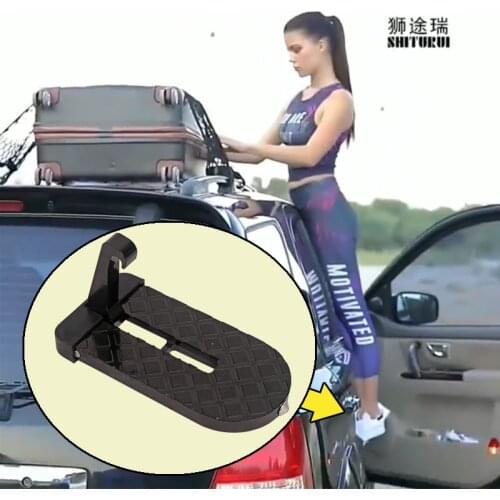 Foldable Car Door Step Pedal Universal Auto Rooftop Luggage Ladder Hooked Foot Pegs Doorstep Safety Hammer